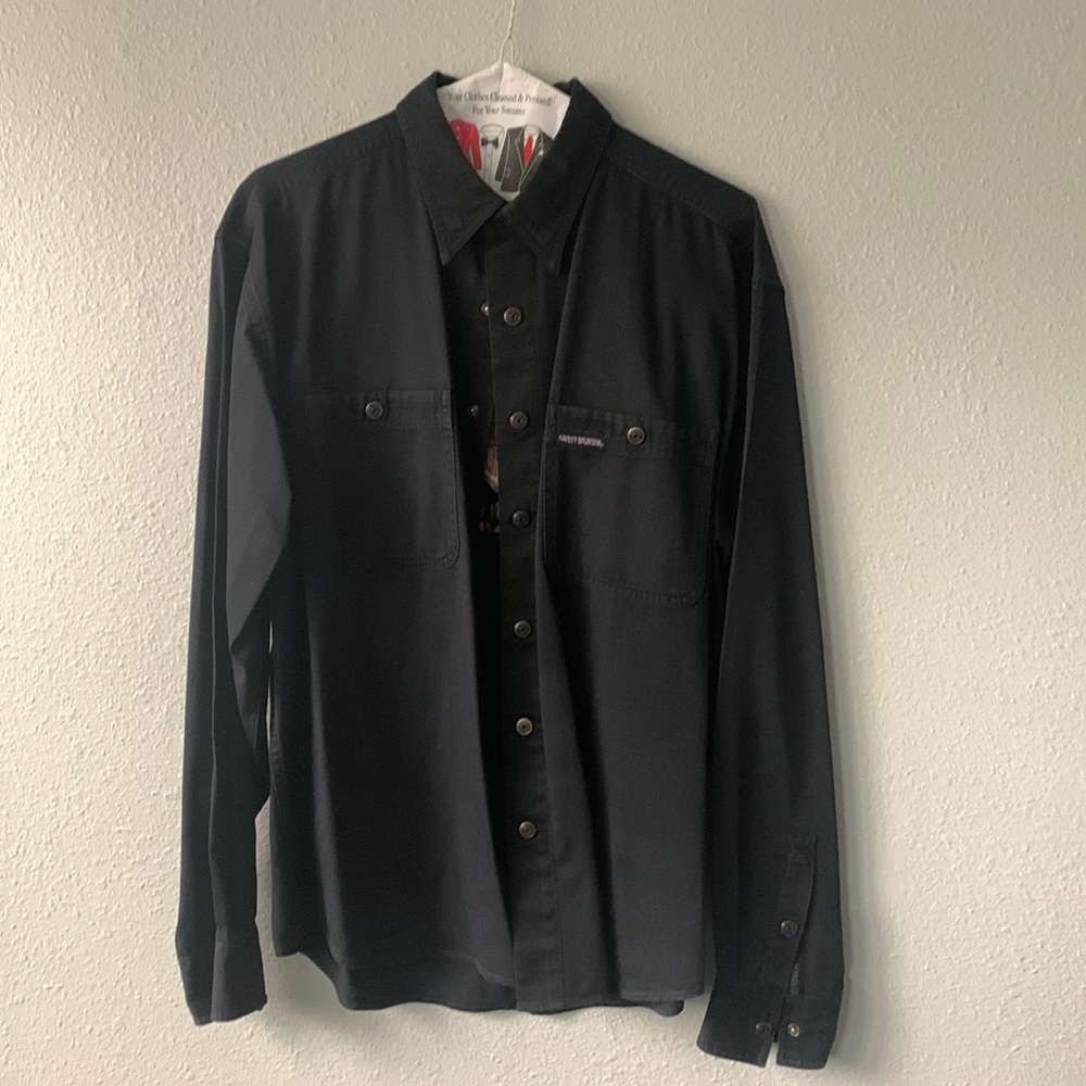Black Harley Davidson button down long sleeve sz M excellent condition